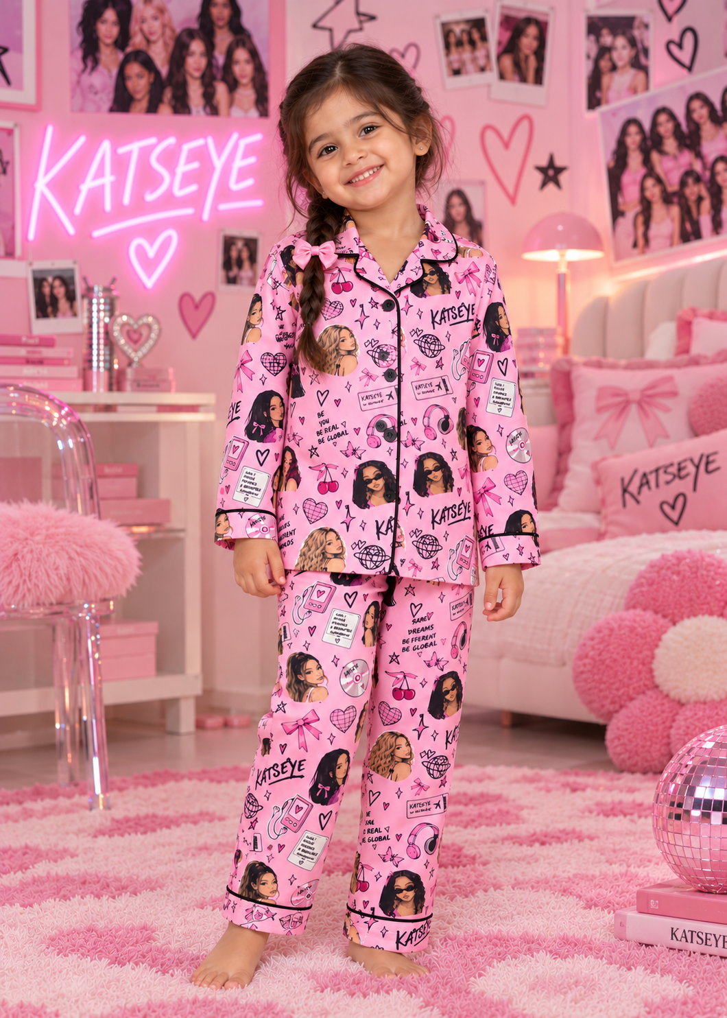 KATSEYE Glam Girl Print Long Sleeve Kids Night Suit