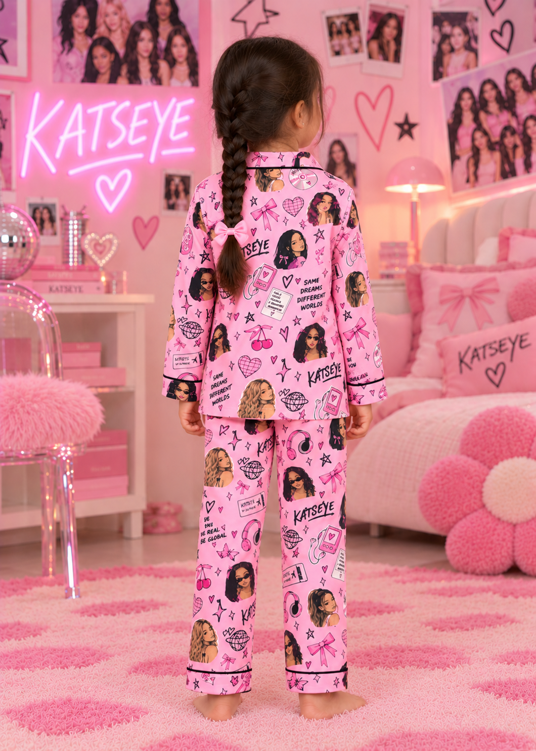 KATSEYE Glam Girl Print Long Sleeve Kids Night Suit