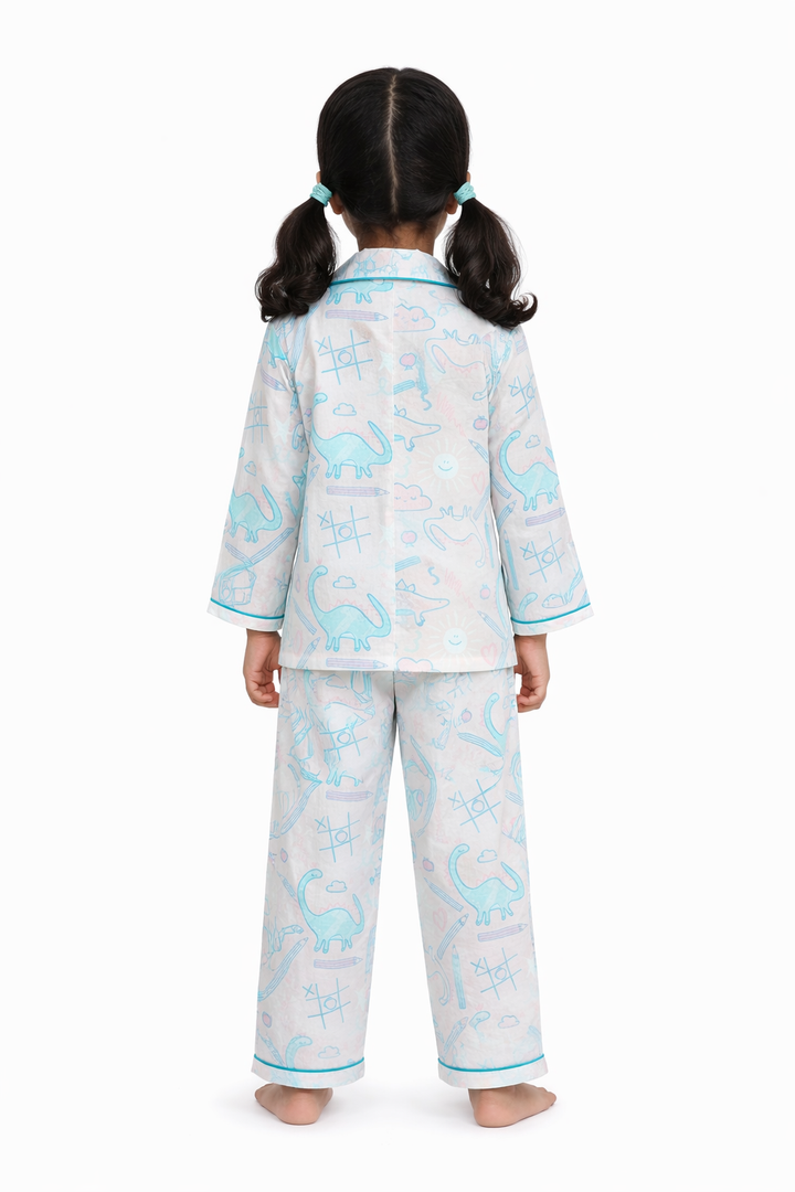 Pink Dino Print Long Sleeve Kids Night Suit