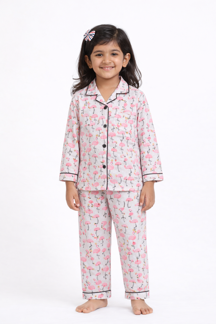 Pretty in Pink Print Long Sleeve Kids Night Suit