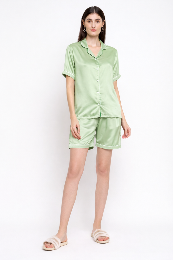 Ultra Soft Modal Satin Short Sleeve Women's Shorts Set