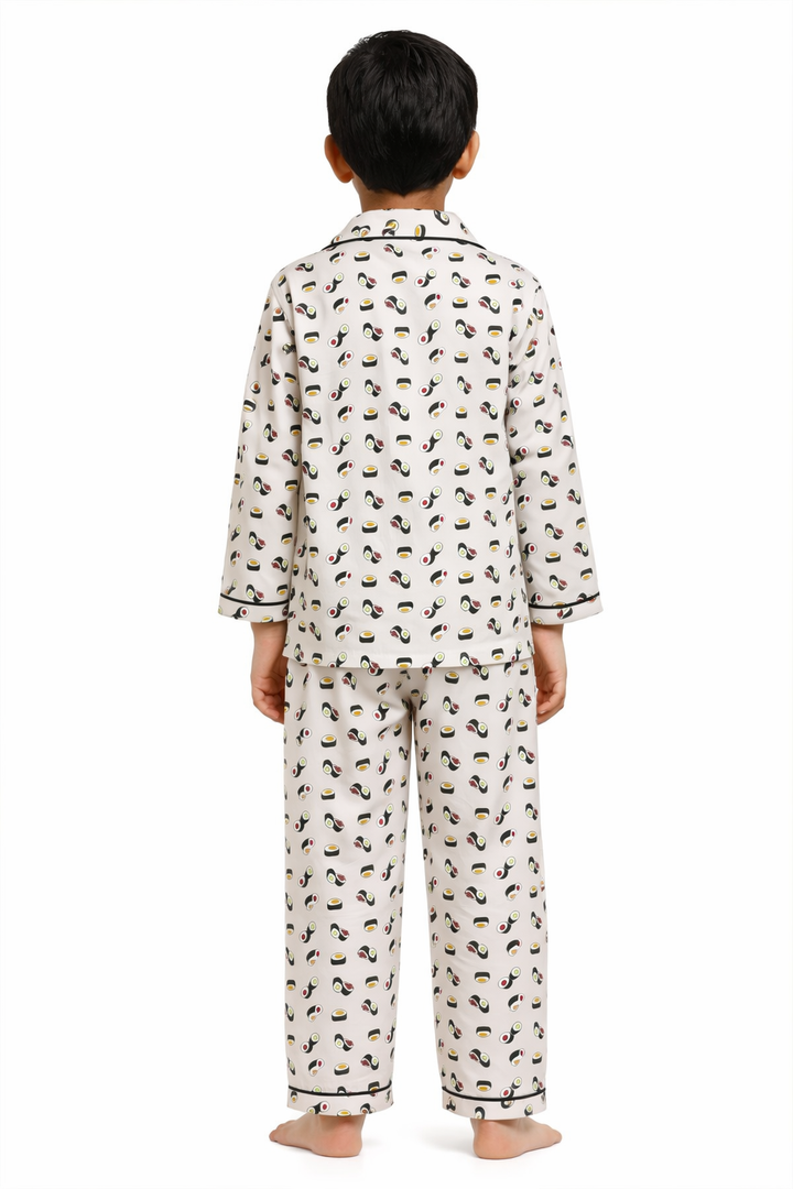 Little Sushi Print Long Sleeve Kids Night Suit