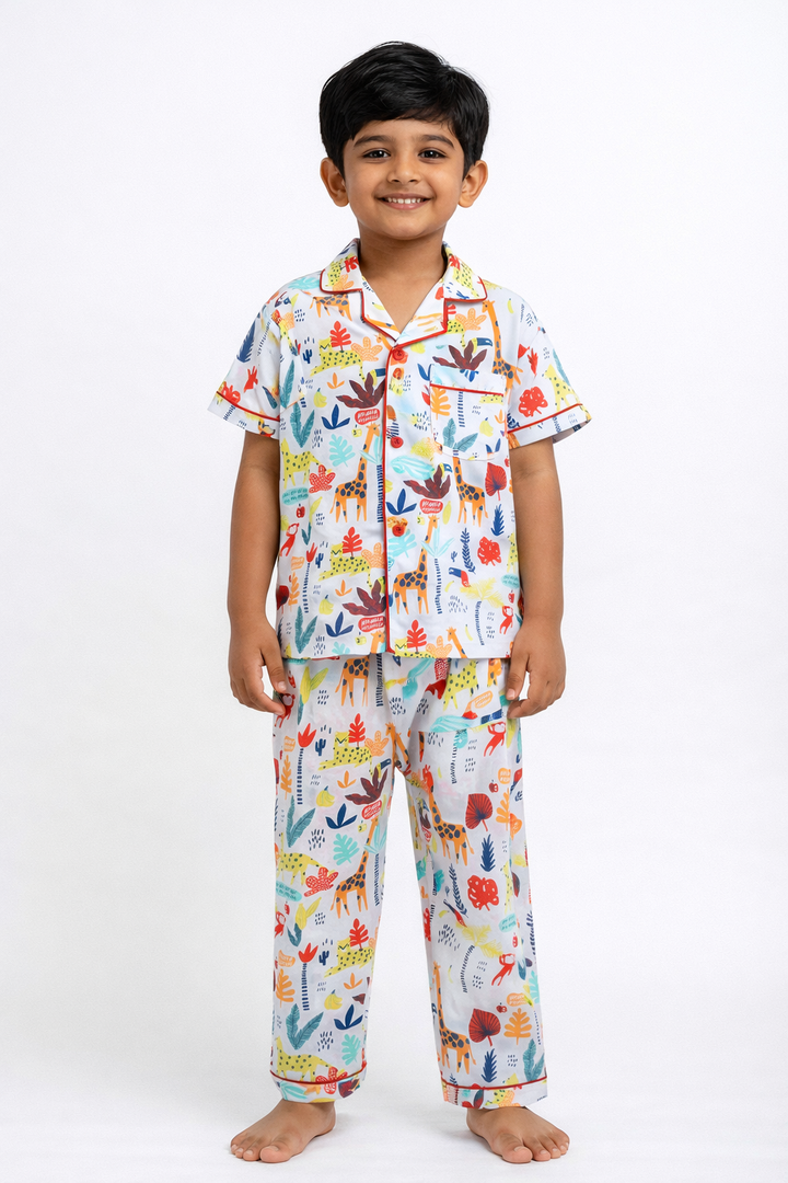 Animal Safari Print Short Sleeve Kids Night Suit