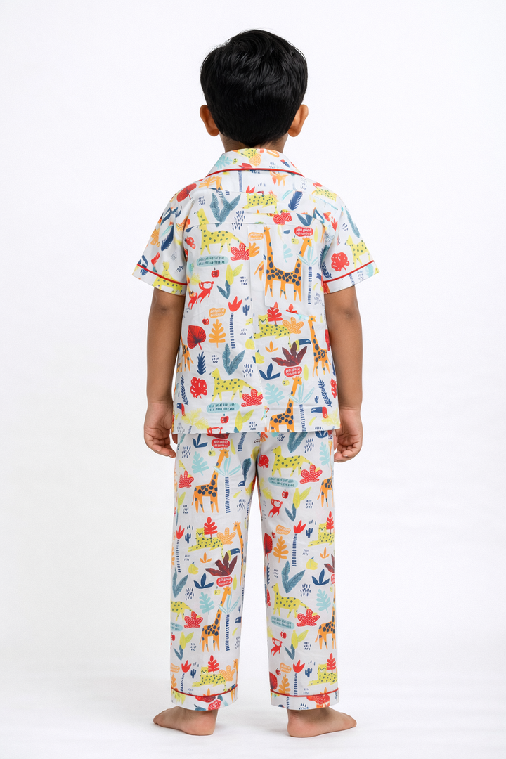 Animal Safari Print Short Sleeve Kids Night Suit