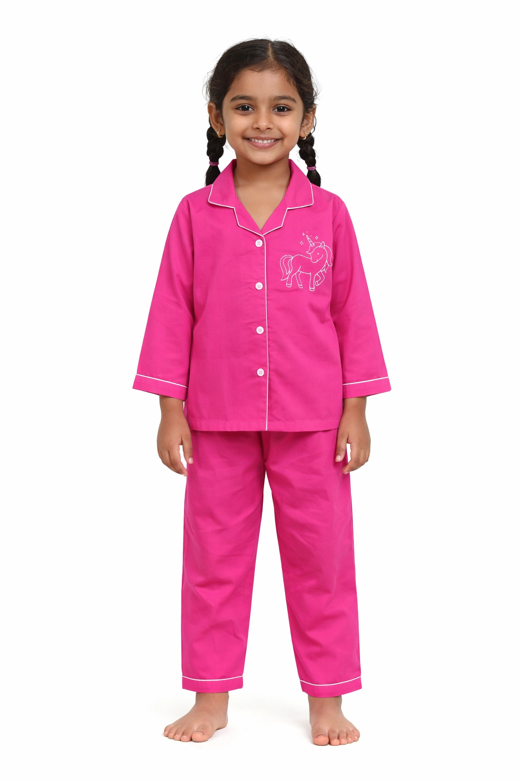 Pink Unicorn Glow In the Dark Print Long Sleeve Kids Night Suit
