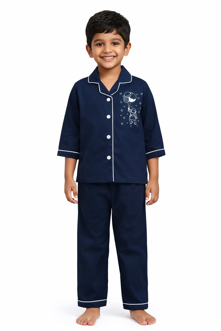 Astronaut With Balloons Glow in the Dark Print Long Sleeve Kids Night Suit