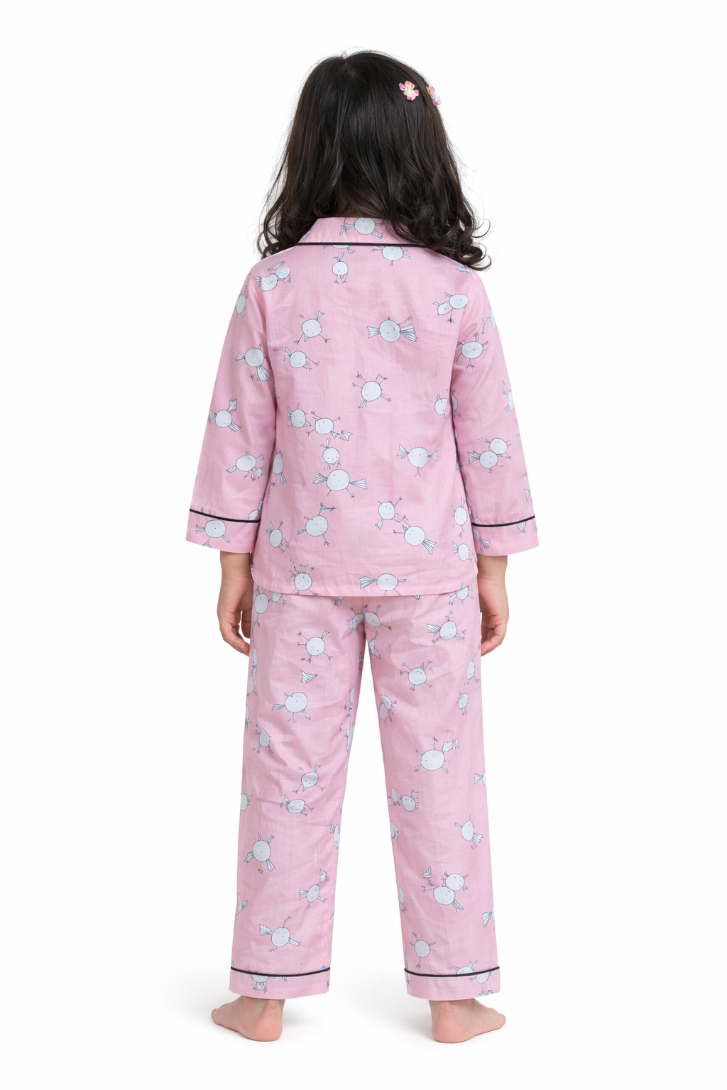 Bird Line Art Print Long Sleeve Kids Night Suit