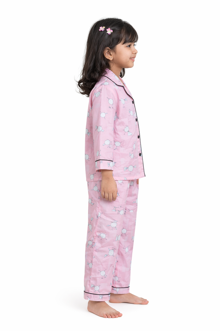 Bird Line Art Print Long Sleeve Kids Night Suit