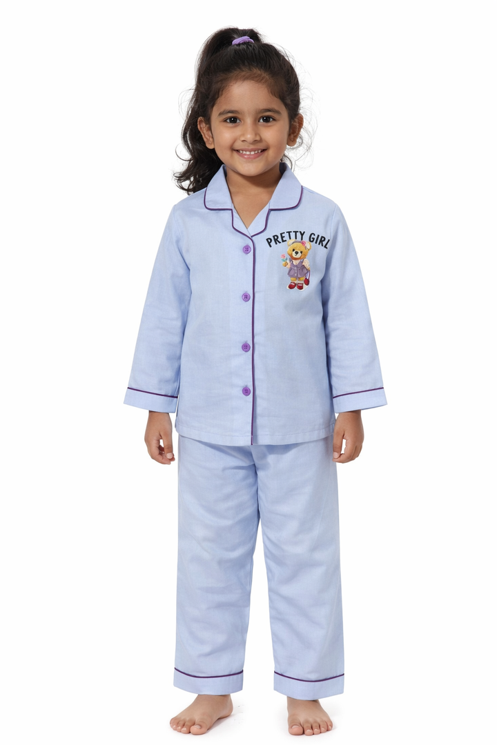 Pretty Girl Teddy Long Sleeve Kids Night Suit