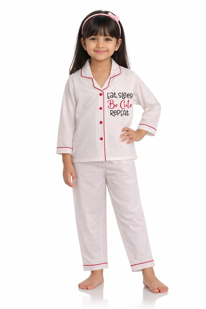 Eat Sleep Repeat Long Sleeve Kids Night Suit