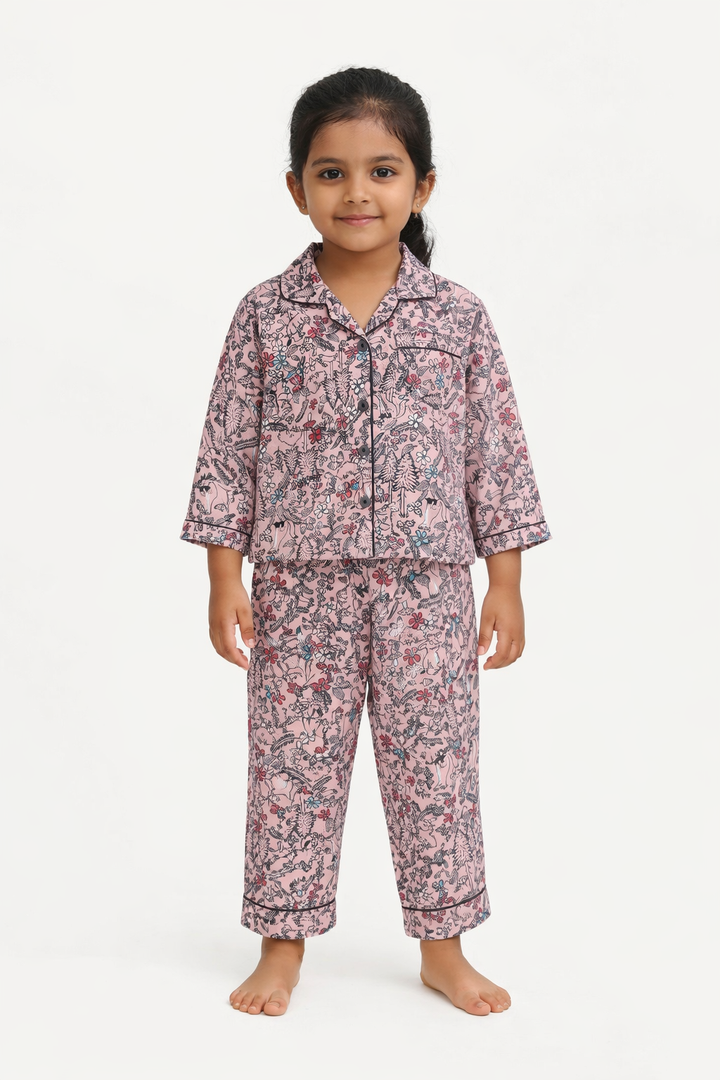 Mixed Garden Print Long Sleeve Kids Night Suit