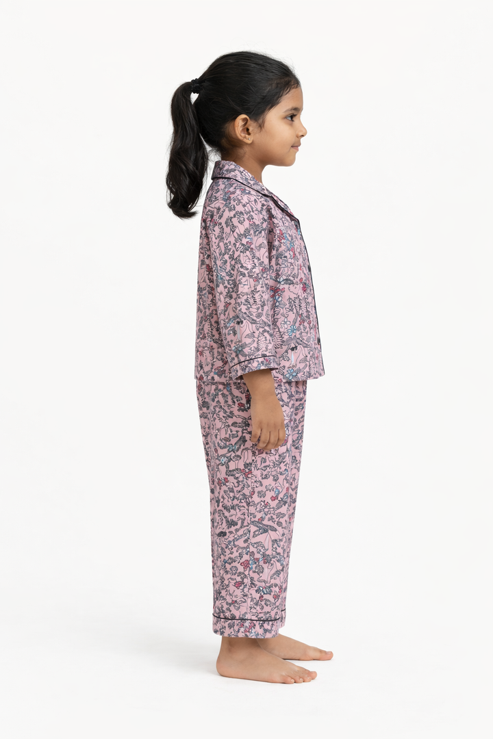 Mixed Garden Print Long Sleeve Kids Night Suit