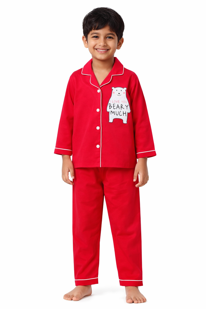 Beary Much Red Long Sleeve Kids Night Suit