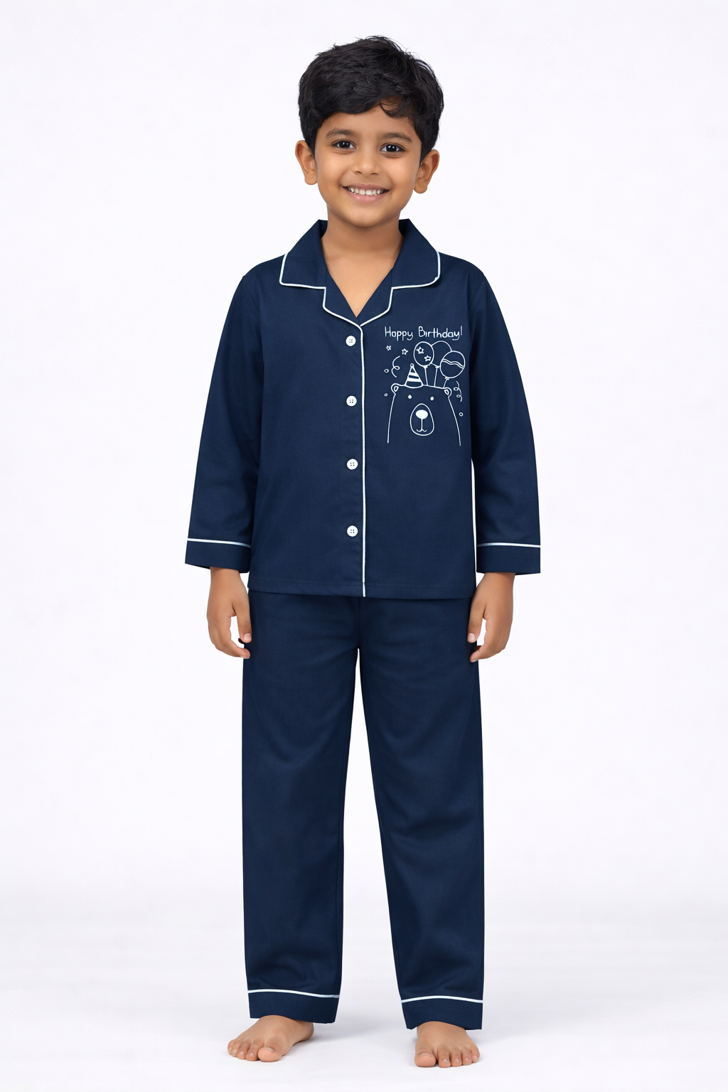 Birthday Bear Glow in the Dark Print Long Sleeve Kids Night Suit