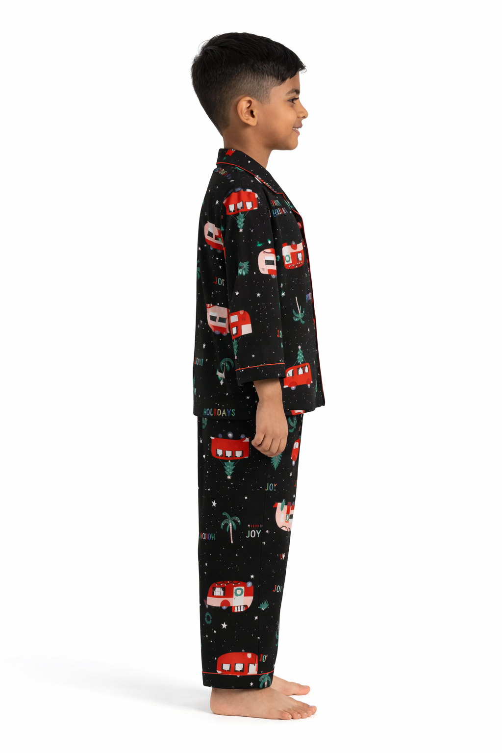 Happy Holidays Print Cotton Flannel Long Sleeve Kids Night Suit