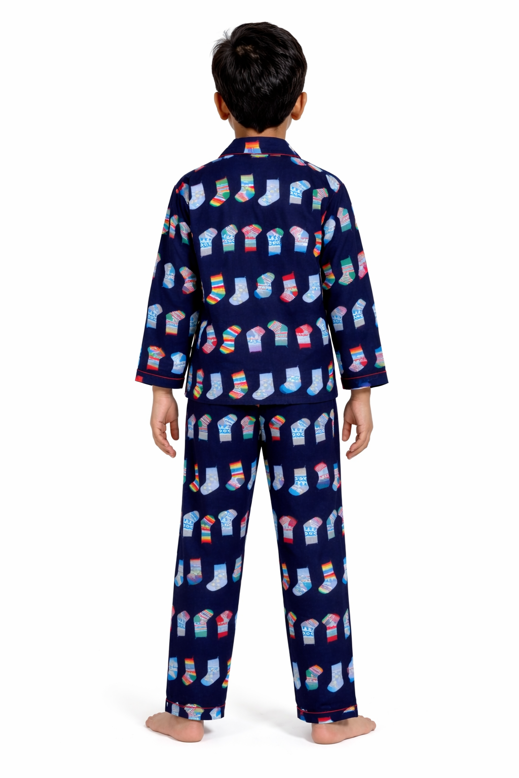 Christmas Socks Print Cotton Flannel Long Sleeve Kids Night Suit