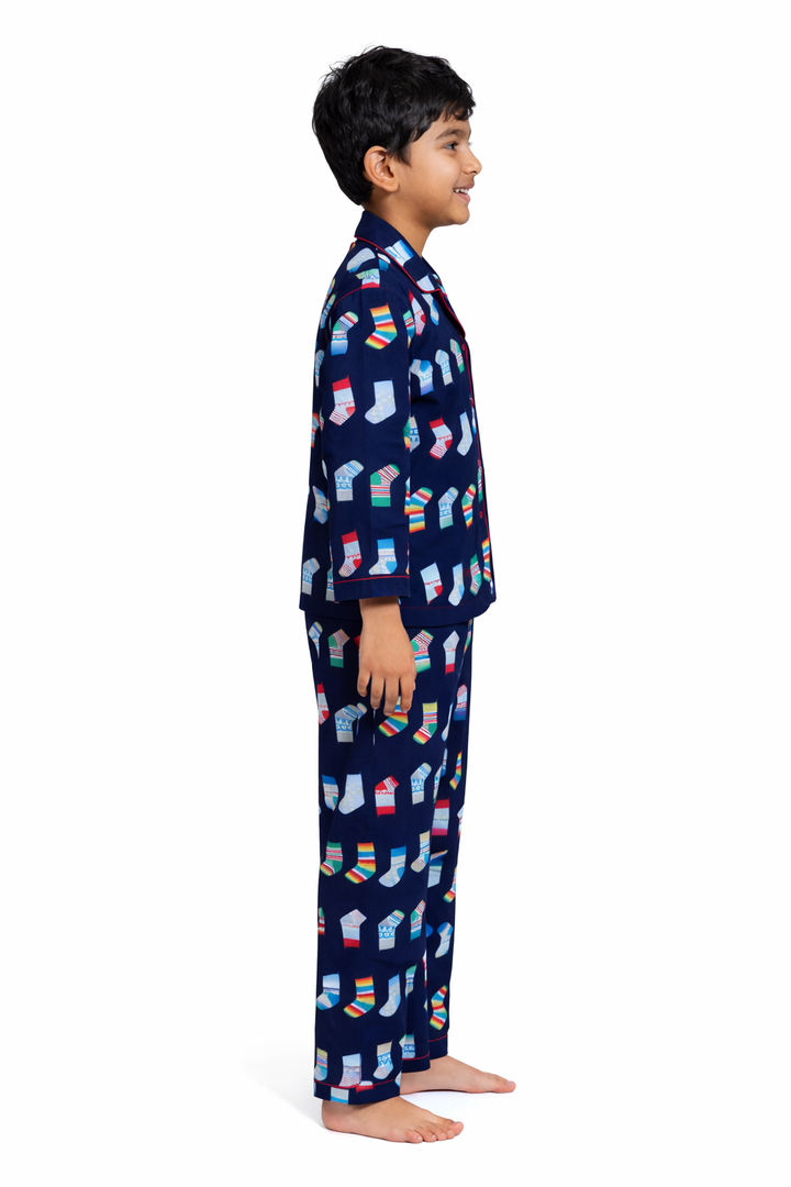 Christmas Socks Print Cotton Flannel Long Sleeve Kids Night Suit