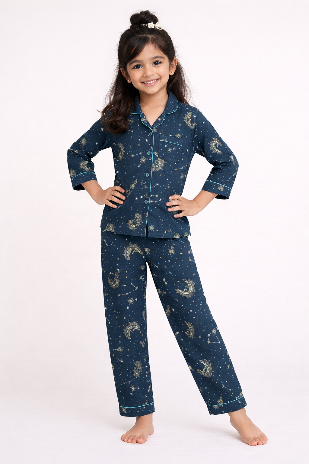 Constellation and Shine Print Cotton Flannel Long Sleeve Kids Night Suit