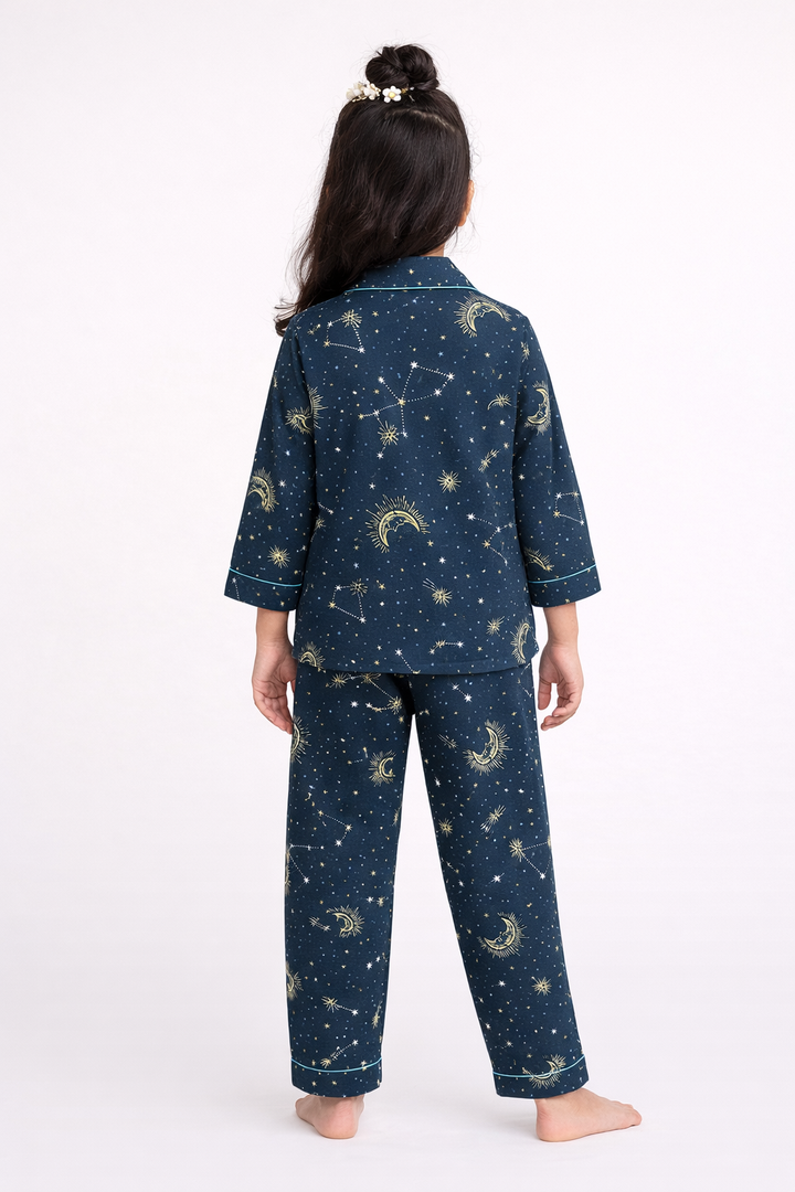 Constellation and Shine Print Cotton Flannel Long Sleeve Kids Night Suit