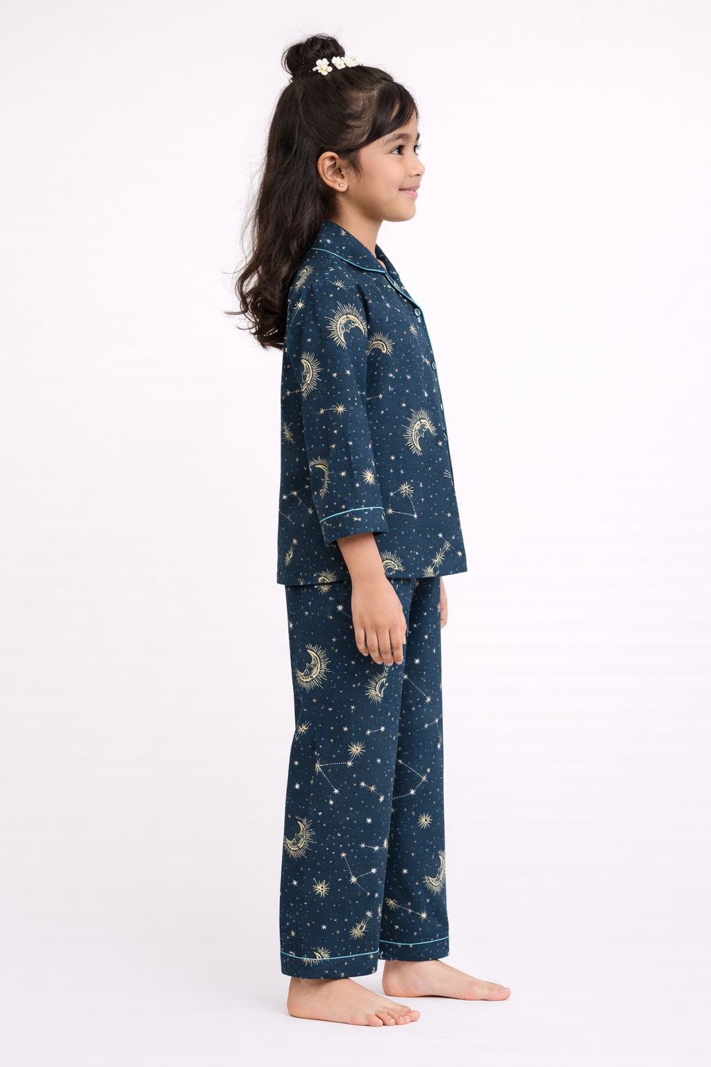 Constellation and Shine Print Cotton Flannel Long Sleeve Kids Night Suit