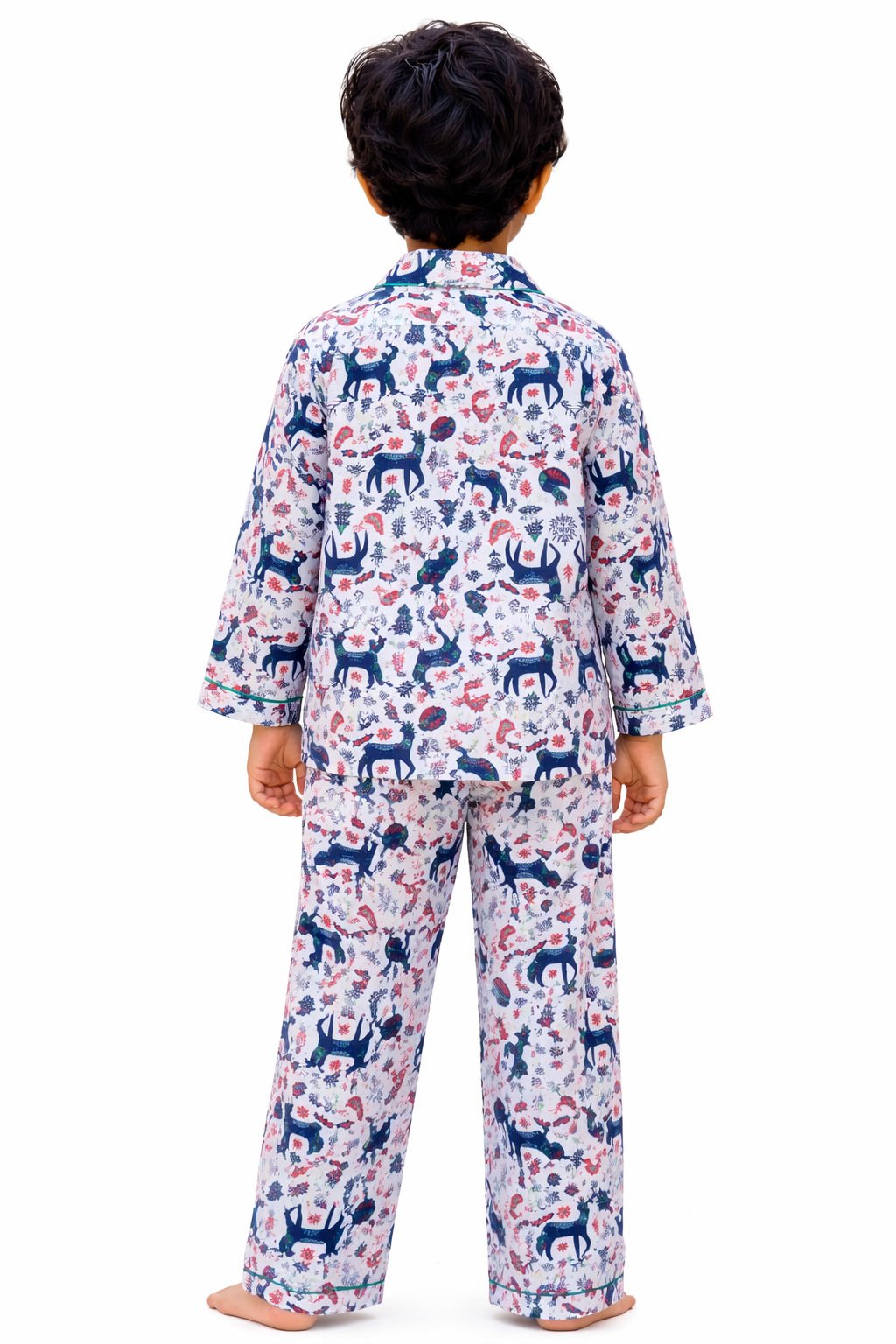 Reindeer Print Cotton Flannel Long Sleeve Kids Night Suit