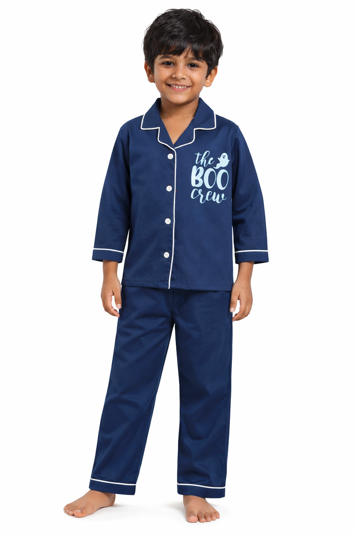 Boo Crew Glitter Print Long Sleeve Kids Night Suit
