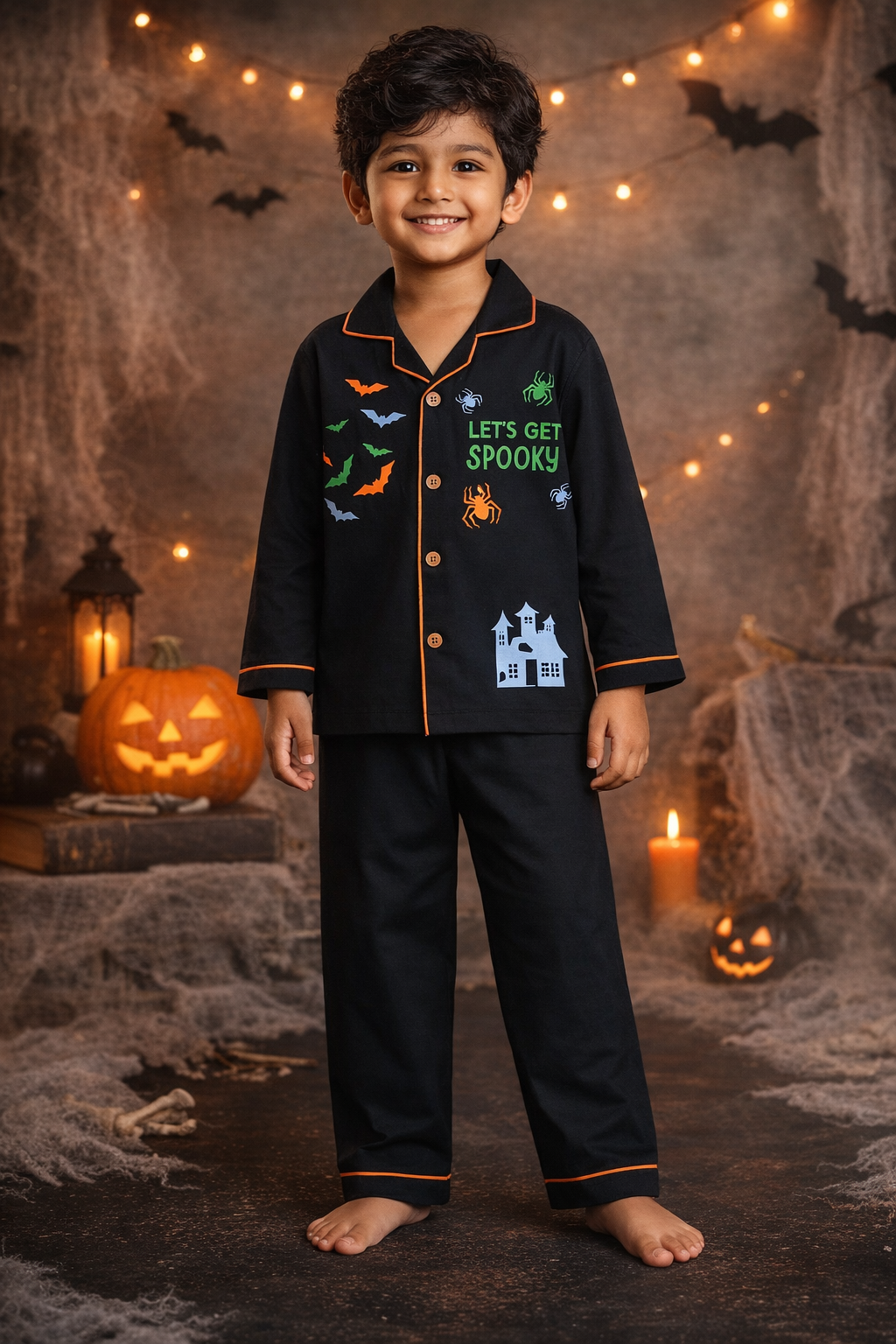 Spooky Blue Glow in the Dark Print Long Sleeve Kids Night Suit