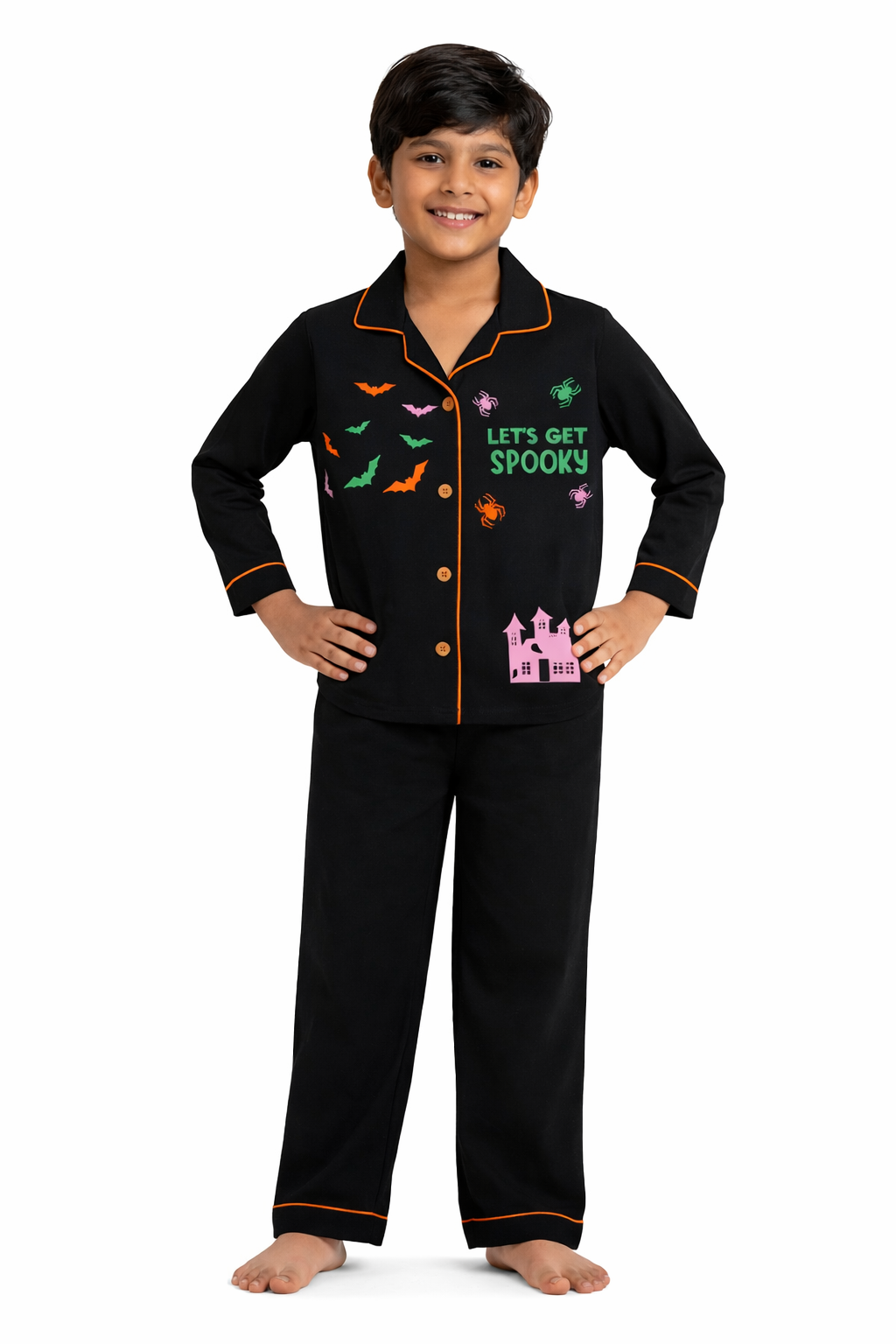 Spooky Pink Glow in the Dark Print Long Sleeve Kids Night Suit