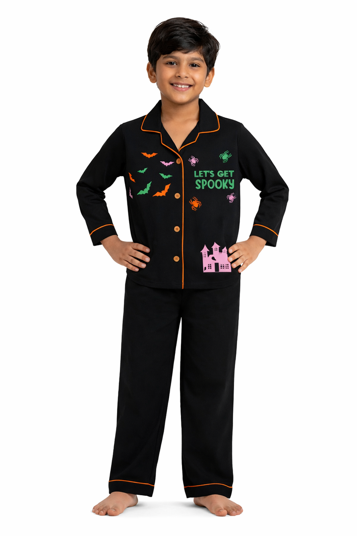 Spooky Pink Glow in the Dark Print Long Sleeve Kids Night Suit