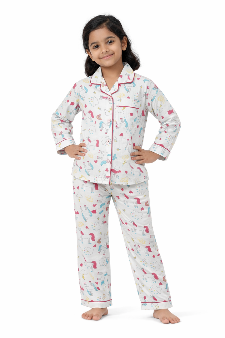 Blue Unicorn Print Long Sleeve Kids Night Suit