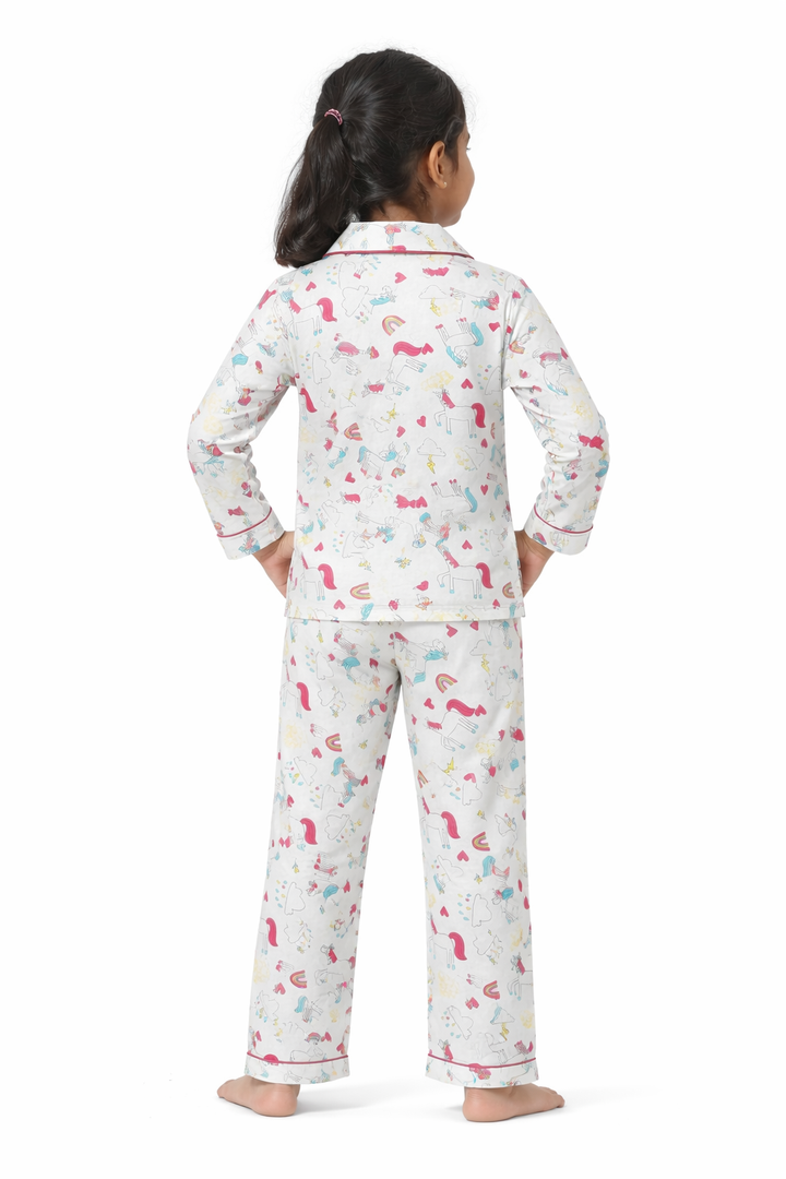 Blue Unicorn Print Long Sleeve Kids Night Suit