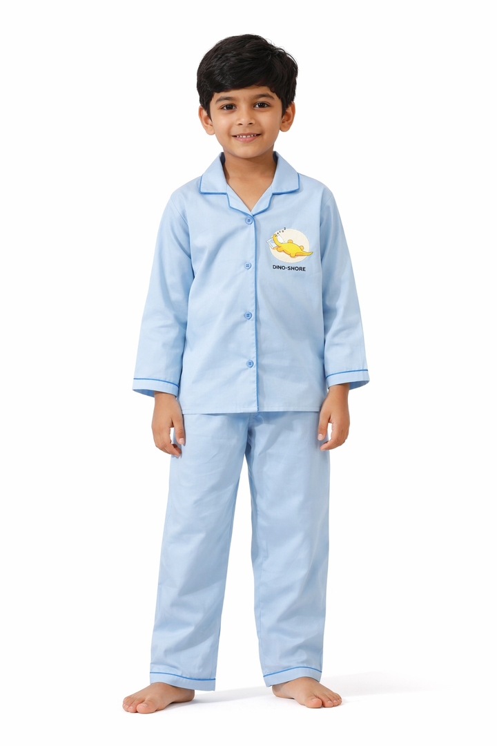 Dino-Snore Blue Long Sleeve Kids Night Suit