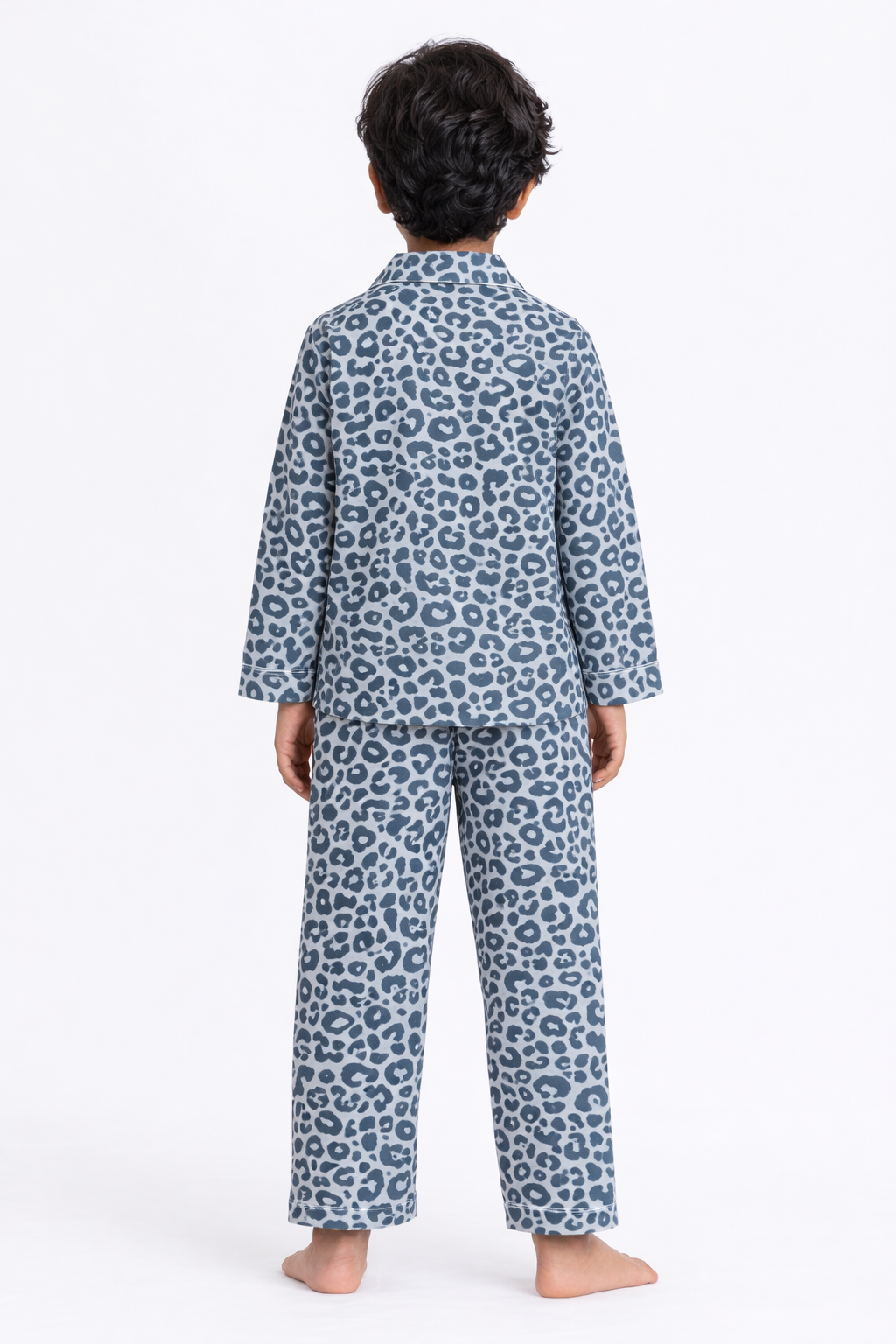 Grey Animal Print Cotton Flannel Long Sleeve Kids Night Suit