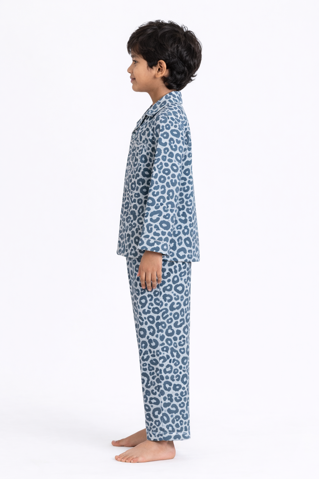 Grey Animal Print Cotton Flannel Long Sleeve Kids Night Suit
