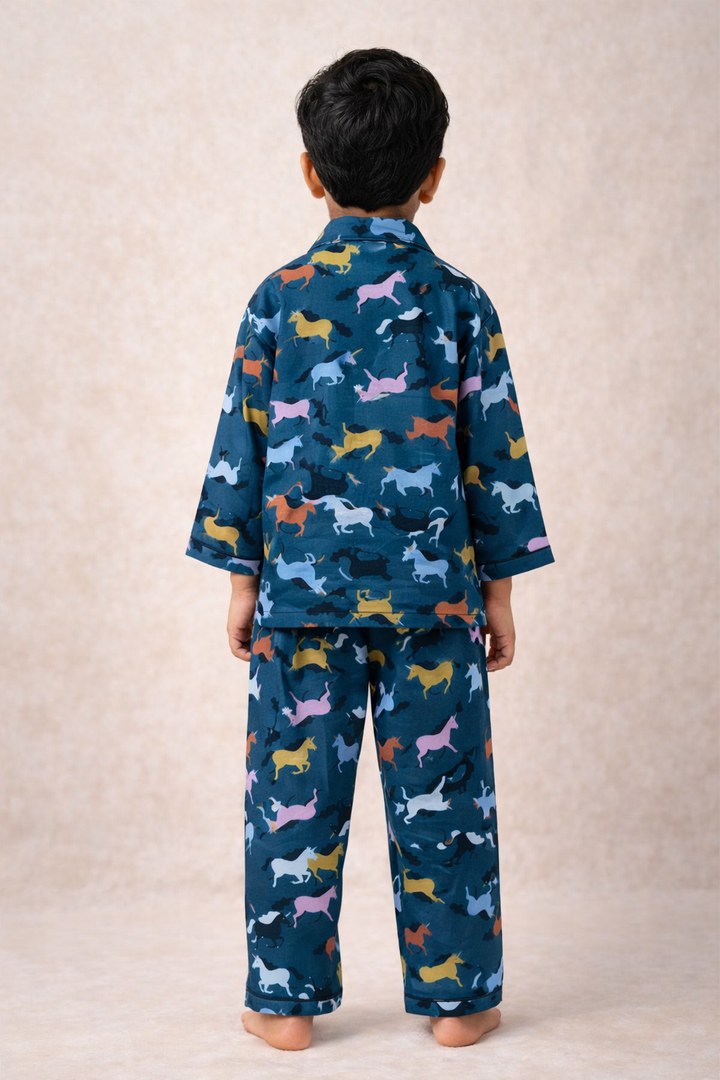 Mixed Unicorn Print Cotton Flannel Long Sleeve Kids Night Suit