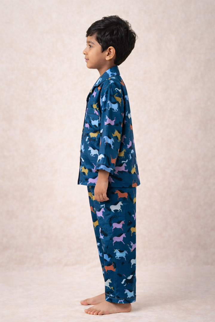 Mixed Unicorn Print Cotton Flannel Long Sleeve Kids Night Suit