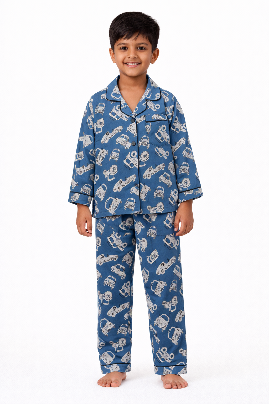 Car Print Cotton Flannel Long Sleeve Kids Night Suit