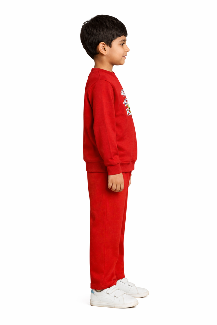 Ho Ho Ho Christmas Print Cotton Fleece Kids Sweatshirt Set