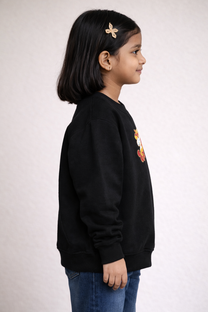 Hand Embellished Unicorn Warm Fleece Kids Sweatshirt (Black)