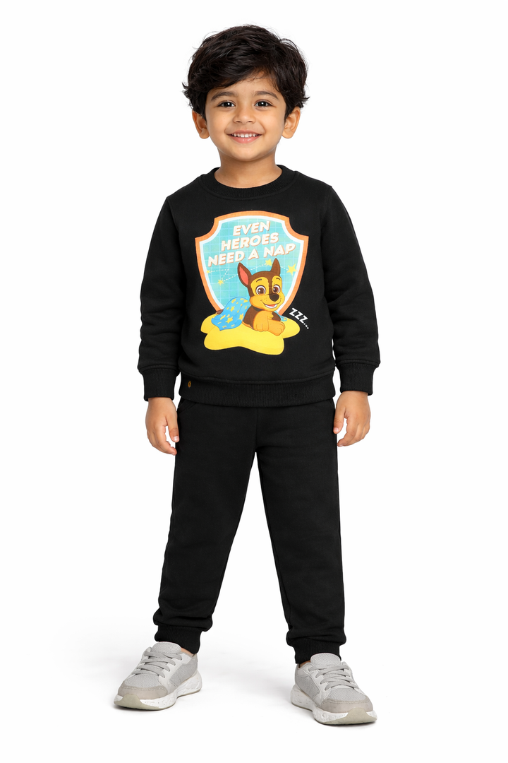 Heroes Black Print Cotton Fleece Kids Sweatshirt Set