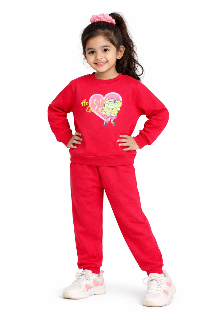 Heart Of Gold Print Cotton Fleece Kids Sweatshirt Set