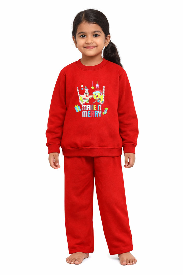 Make it Merry Christmas Print Cotton Fleece Kids Sweatshirt Set