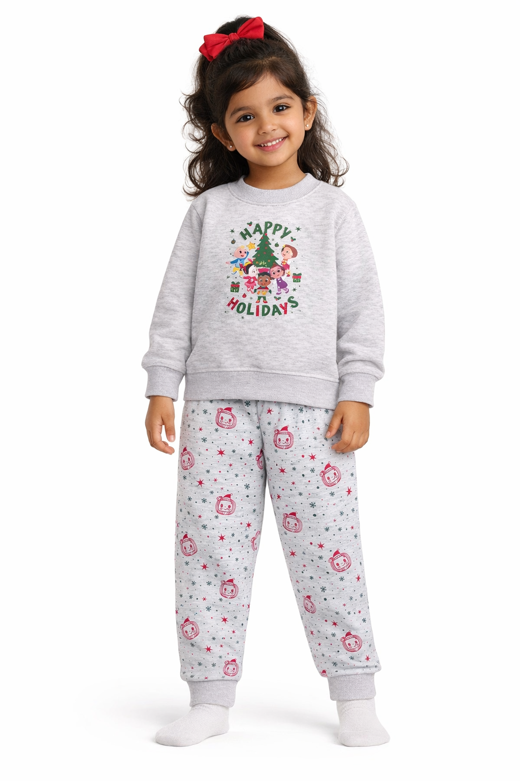 Cocomelon Happy Holidays Print Cotton Fleece Kids Sweatshirt Set