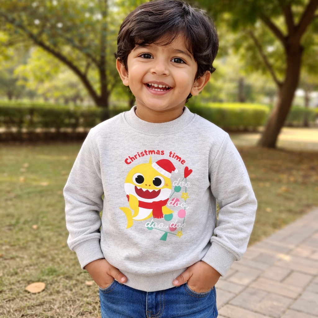 Christmas Time Baby Shark Warm Fleece Kids Sweatshirt