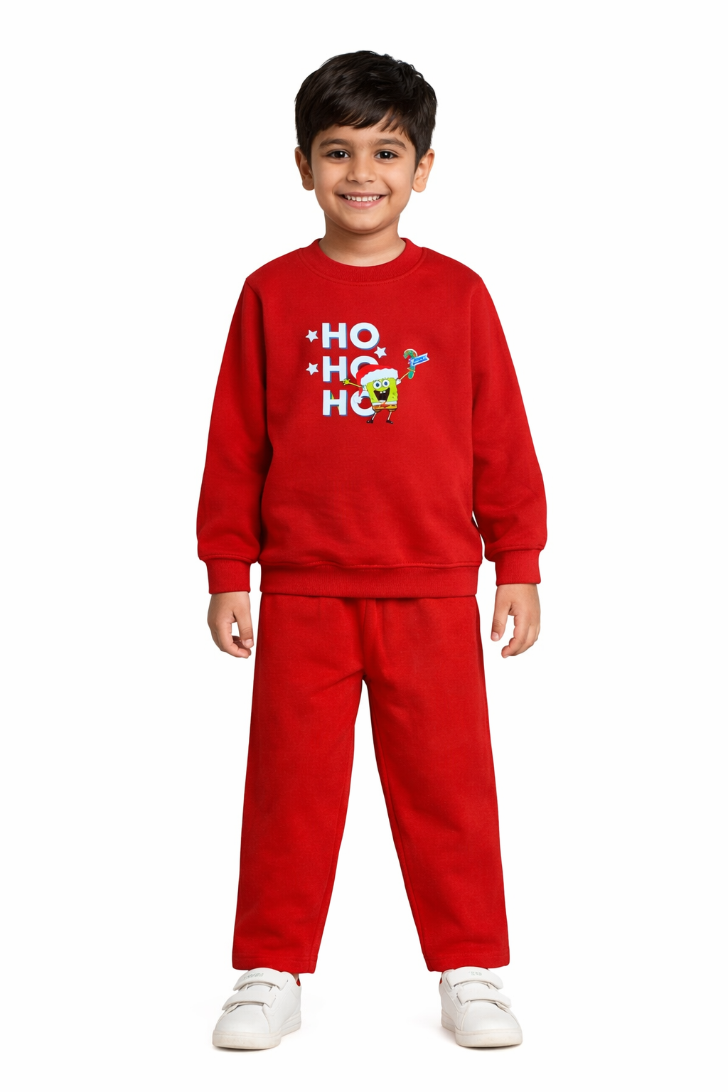 Ho Ho Ho Christmas Print Cotton Fleece Kids Sweatshirt Set