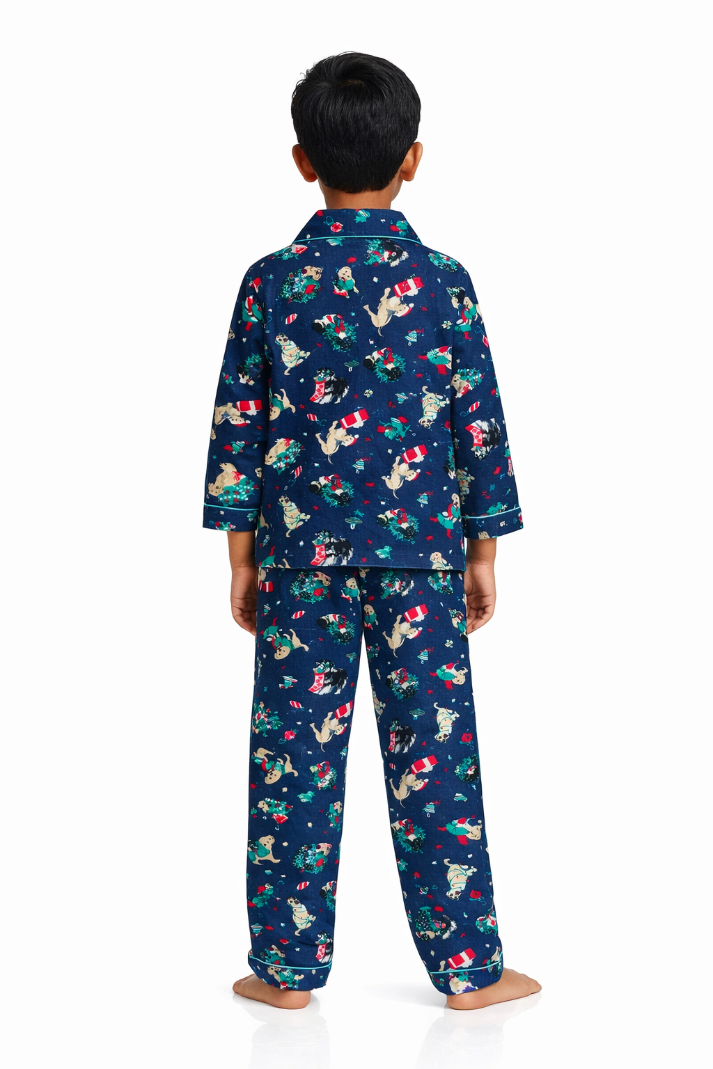 Festive Fur Friends Cotton Flannel Long Sleeve Kids Night Suit