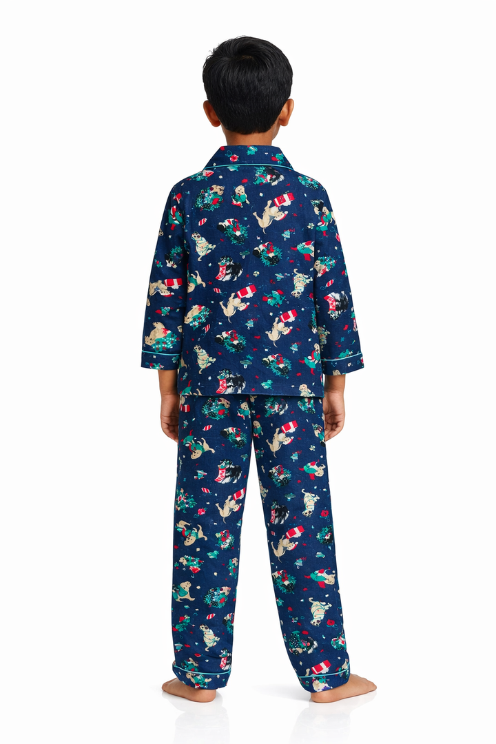 Festive Fur Friends Cotton Flannel Long Sleeve Kids Night Suit