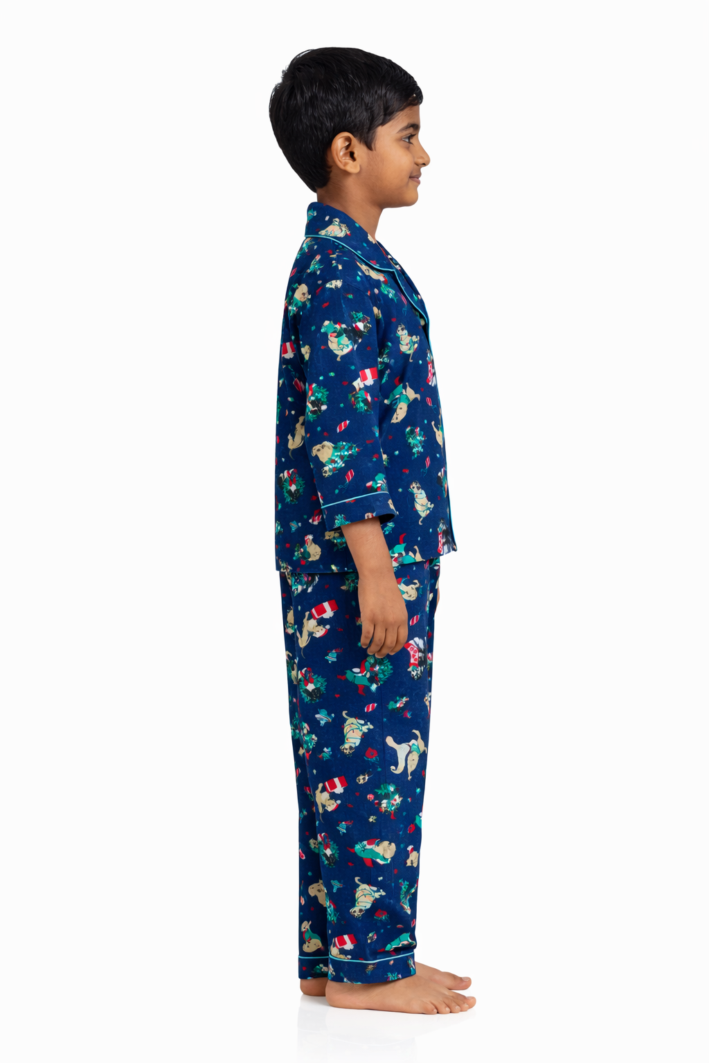 Festive Fur Friends Cotton Flannel Long Sleeve Kids Night Suit