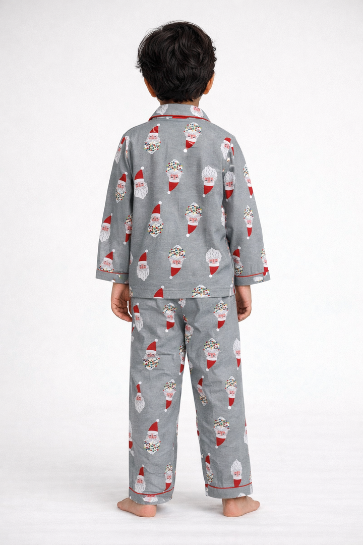 Santa Cutie Print Cotton Flannel Long Sleeve Kids Night Suit