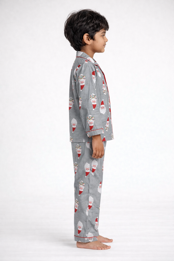 Santa Cutie Print Cotton Flannel Long Sleeve Kids Night Suit